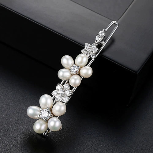 Women’s Copper Side Hair Clip With Freshwater Pearls Zircon Flower Design New Chinese Style