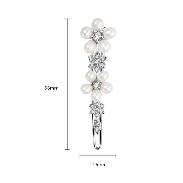 Women’s Copper Side Hair Clip With Freshwater Pearls Zircon Flower Design New Chinese Style