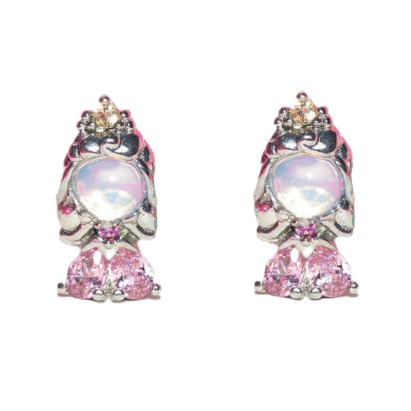 Women's Copper 925 Silver Needle Earrings With Geometric And Cartoon Characters Micro Set Colorful Zircon