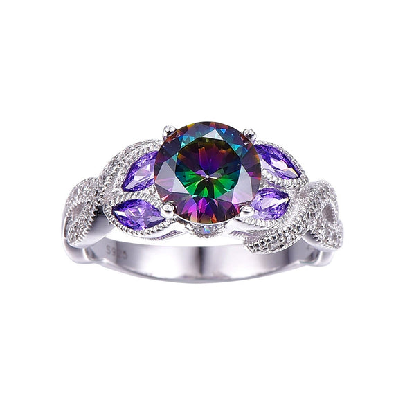 Women's Copper Silver Plated Oval Zircon Ring With Geometric Design