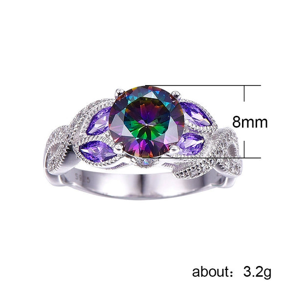 Women's Copper Silver Plated Oval Zircon Ring With Geometric Design