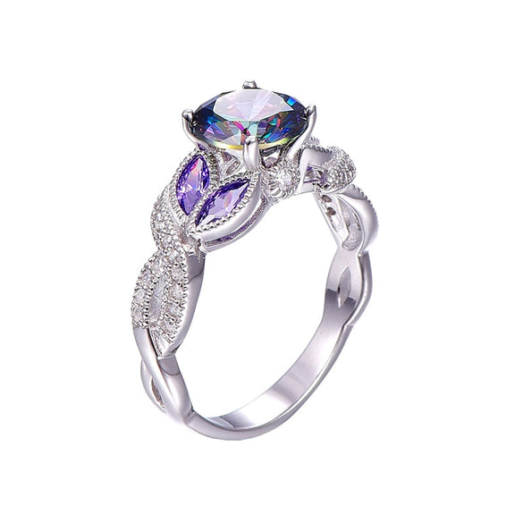 Women's Copper Silver Plated Oval Zircon Ring With Geometric Design