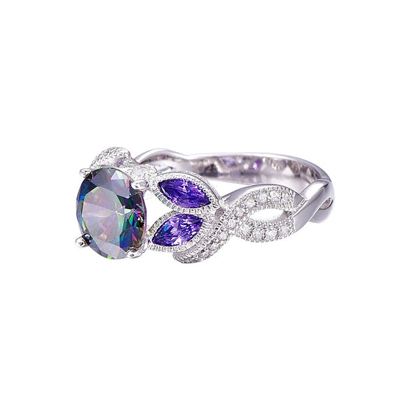 Women's Copper Silver Plated Oval Zircon Ring With Geometric Design
