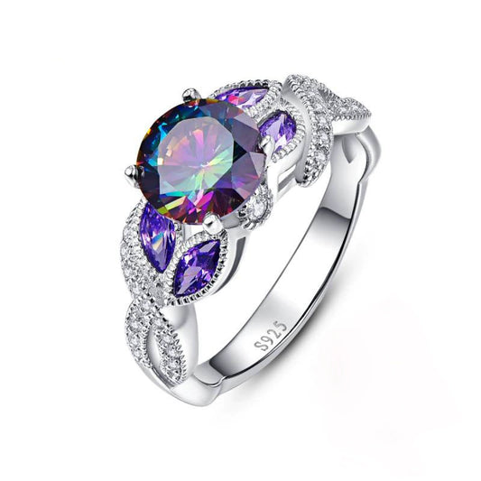 Women's Copper Silver Plated Oval Zircon Ring With Geometric Design