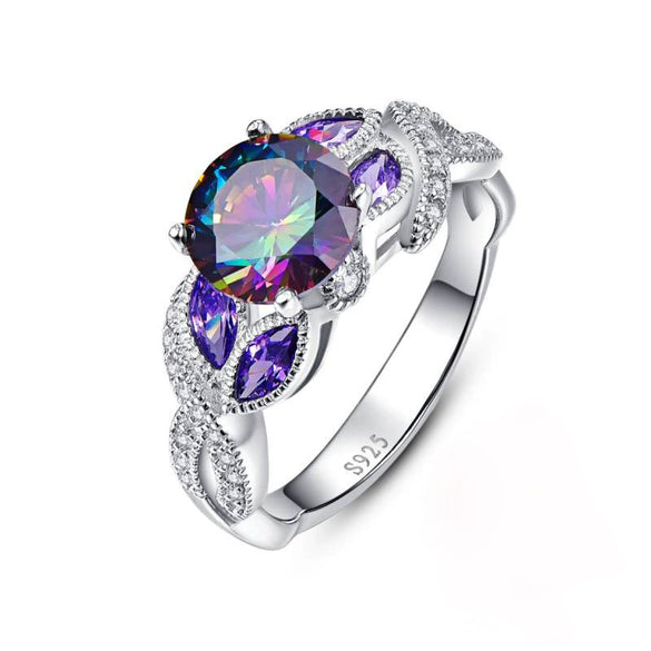 Women's Copper Silver Plated Oval Zircon Ring With Geometric Design