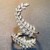 Women's Copper Silverplated Zircon Plant Leaf Ring Jewelry