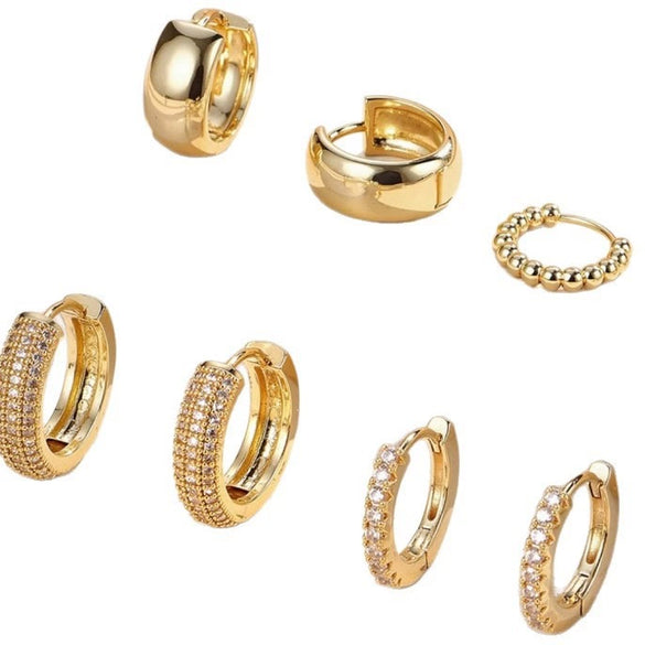 Women's Copper Small Hoop Earring Set With Geometric Design Electroplated Niche Style And Cubic Zirconia Accents