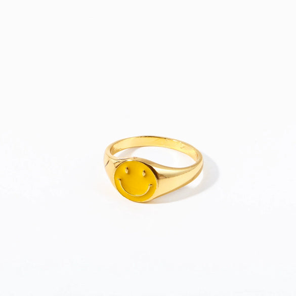 Women's Copper Smiley Face Geometric Electroplated Ring