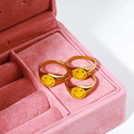 Women's Copper Smiley Face Geometric Electroplated Ring