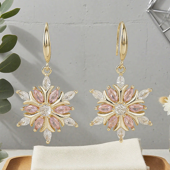 Women’s Copper Snowflake Flower Earrings With Romantic Elegant Christmas Style And Delicate Festive Design