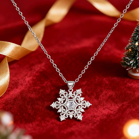 Women's Copper Snowflake Necklace With Zircon Geometric Star Pendant And Olink Chain For Christmas And Festive Wear