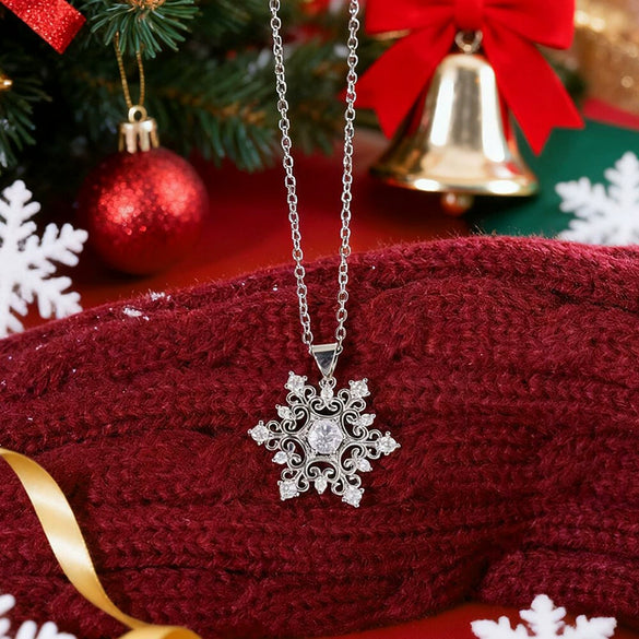 Women's Copper Snowflake Necklace With Zircon Geometric Star Pendant And Olink Chain For Christmas And Festive Wear