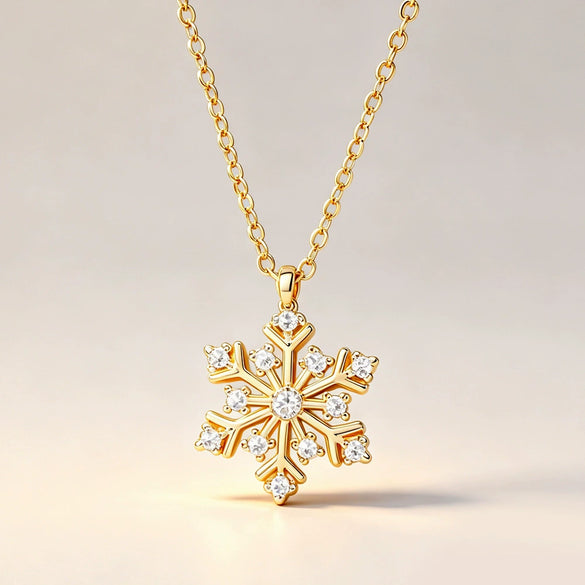 Women's Copper Snowflake Necklace With Zirconia Inlay Geometric Pendant And Oshaped Chain For Festive Winter Style