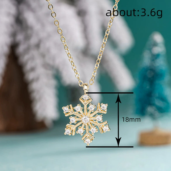 Women's Copper Snowflake Necklace With Zirconia Inlay Geometric Pendant And Oshaped Chain For Festive Winter Style