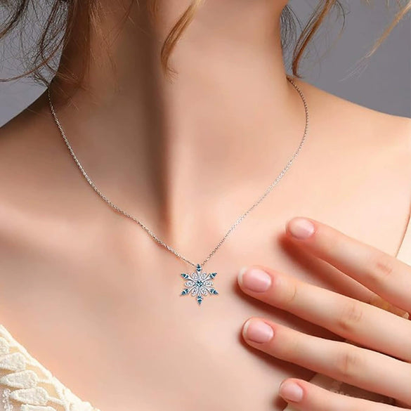 Women's Copper Snowflake Pendant Necklace With Zirconia Geometric Design And Ochain Festive Jewelry