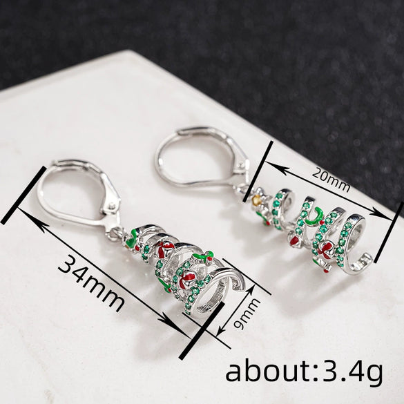 Women's Copper Spiral Christmas Tree Earrings With Star And Oilpainted Ball Details Festive Holiday Jewelry