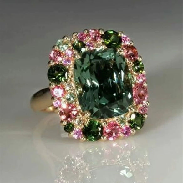 Women's Copper Square Vintage Ring With Geometric Pattern And Zircon Design