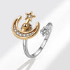 Women's Copper Star And Moon Open Ring With Geometric Pattern And Electroplating Treatment