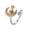 Women's Copper Star And Moon Open Ring With Geometric Pattern And Electroplating Treatment