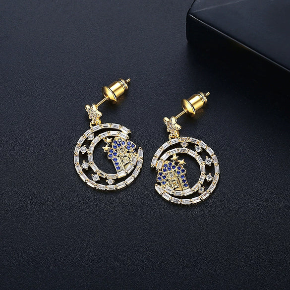 Women's Copper Star Earrings With Zircon Inlay And Electroplated Finish Elegant Fashion Jewelry