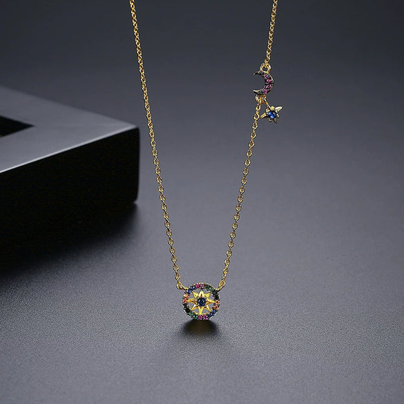 Women's Copper Star Pendant Necklace With Zircon Inlay Electroplated Finish Minimalist Ochain Jewelry