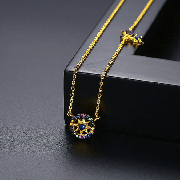 Women's Copper Star Pendant Necklace With Zircon Inlay Electroplated Finish Minimalist Ochain Jewelry