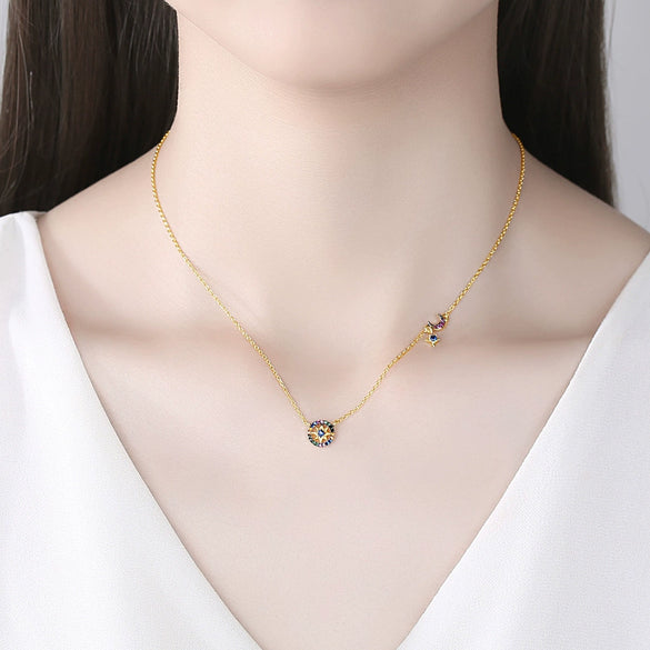 Women's Copper Star Pendant Necklace With Zircon Inlay Electroplated Finish Minimalist Ochain Jewelry