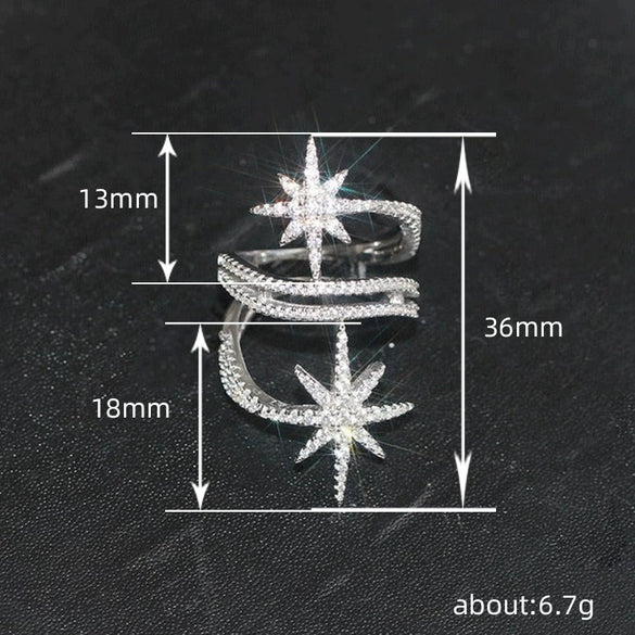 Women's Copper Star Ring With Zirconia Micro Inlay Layered Geometric Design And Distinctive Fashion Jewelry Style