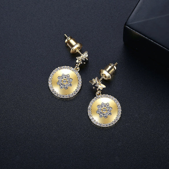 Women's Copper Star Stud Earrings With Black Zircon Accents And Gold Plated Finish Fashion Elegant Jewelry