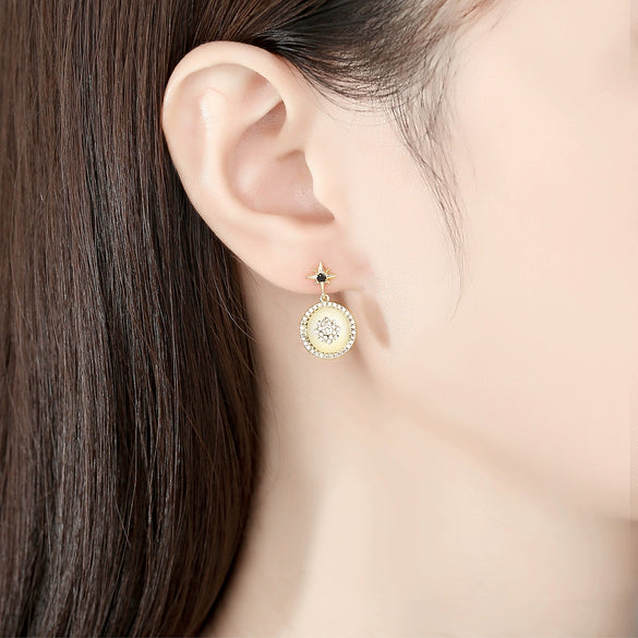 Women's Copper Star Stud Earrings With Black Zircon Accents And Gold Plated Finish Fashion Elegant Jewelry