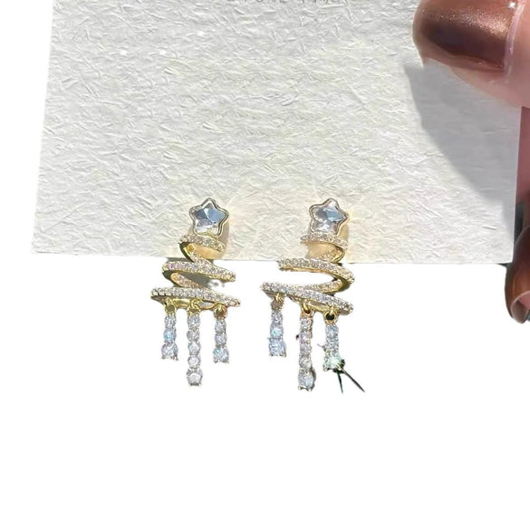 Women's Copper Star Tassel Earrings With Silver Ear Needles And Diamondstudded Minimalist Design