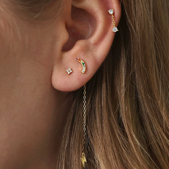 Women's Copper Star Zirconia Mini Flower Earrings