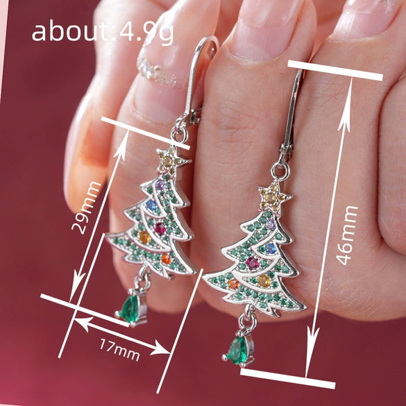 Women's Copper Starry Christmas Tree Drop Earrings With Water Drop Pendant And Starshaped Holiday Design