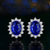 Women's Copper Synthetic Sapphire And Amethyst Color Gemstone Flower Stud Earrings With Diamond Encrusted Princess Style
