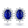 Women's Copper Synthetic Sapphire And Amethyst Color Gemstone Flower Stud Earrings With Diamond Encrusted Princess Style