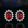 Women's Copper Synthetic Sapphire And Amethyst Color Gemstone Flower Stud Earrings With Diamond Encrusted Princess Style