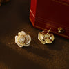 Women's Copper Threedimensional Geometric Camellia Enamel Electroplated Earrings With Pearl Stamen