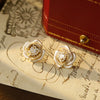 Women's Copper Threedimensional Geometric Camellia Enamel Electroplated Earrings With Pearl Stamen