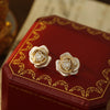 Women's Copper Threedimensional Geometric Camellia Enamel Electroplated Earrings With Pearl Stamen