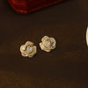 Women's Copper Threedimensional Geometric Camellia Enamel Electroplated Earrings With Pearl Stamen