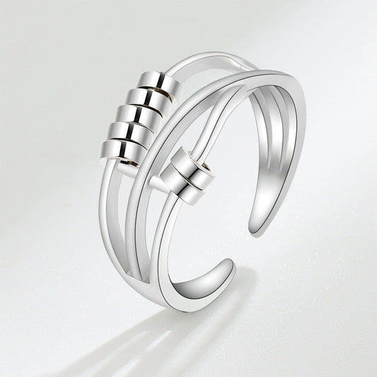 Women's Copper Threering Rotating Ring With Geometric Pattern And Electroplating Treatment