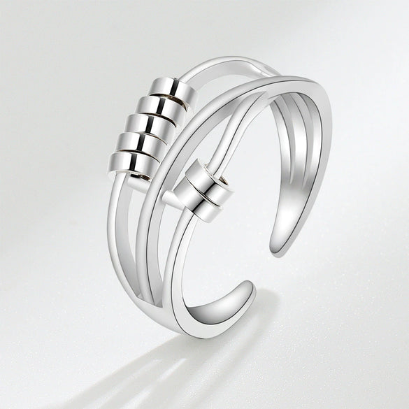 Women's Copper Threering Rotating Ring With Geometric Pattern And Electroplating Treatment