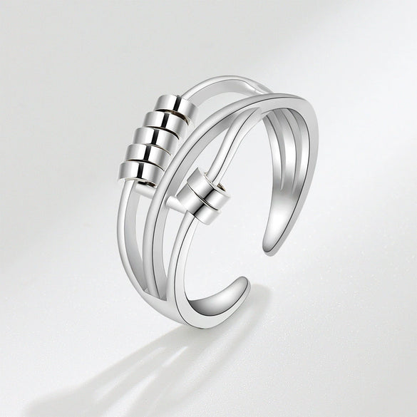 Women's Copper Threering Rotating Ring With Geometric Pattern And Electroplating Treatment