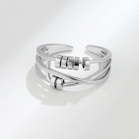 Women's Copper Threering Rotating Ring With Geometric Pattern And Electroplating Treatment