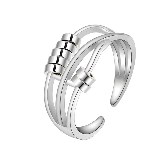 Women's Copper Threering Rotating Ring With Geometric Pattern And Electroplating Treatment