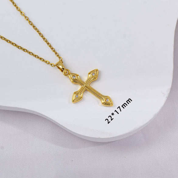 Women's Copper Titanium Steel Simple Cross Pendant O Word Chain Electroplated Light Luxury Clavicle Chain Jewelry