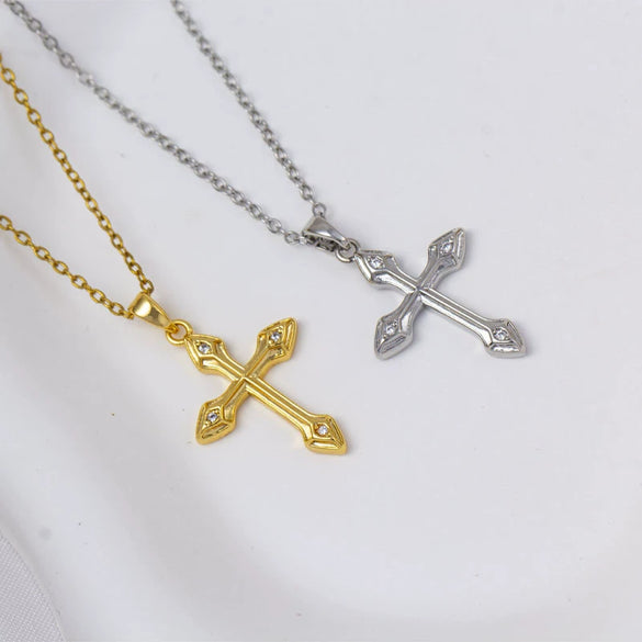 Women's Copper Titanium Steel Simple Cross Pendant O Word Chain Electroplated Light Luxury Clavicle Chain Jewelry