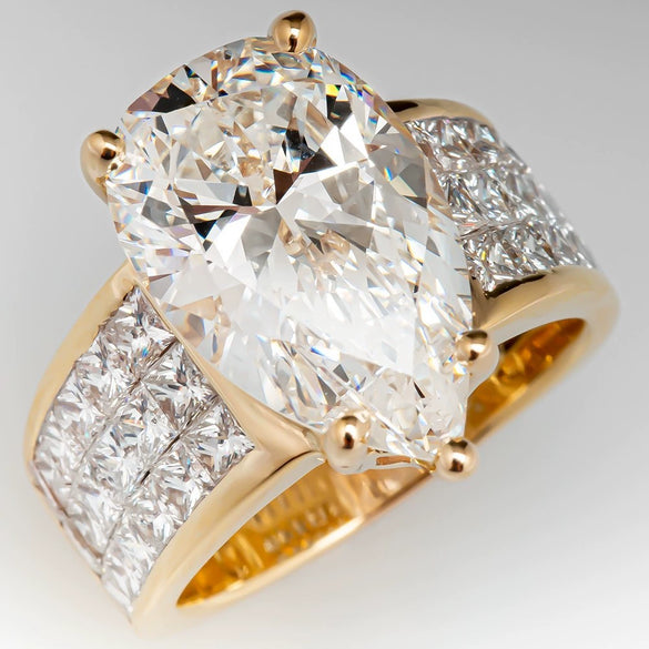 Women's Copper Water Drop Pearshaped Zircon Ring With Simple Microinlaid Square Diamond