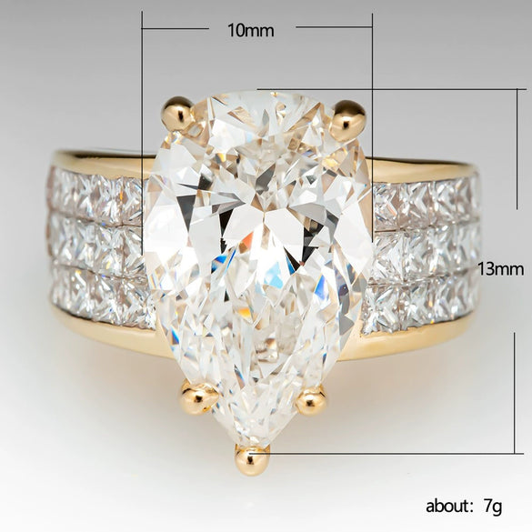 Women's Copper Water Drop Pearshaped Zircon Ring With Simple Microinlaid Square Diamond
