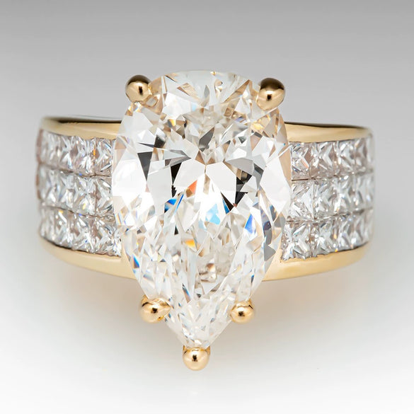 Women's Copper Water Drop Pearshaped Zircon Ring With Simple Microinlaid Square Diamond